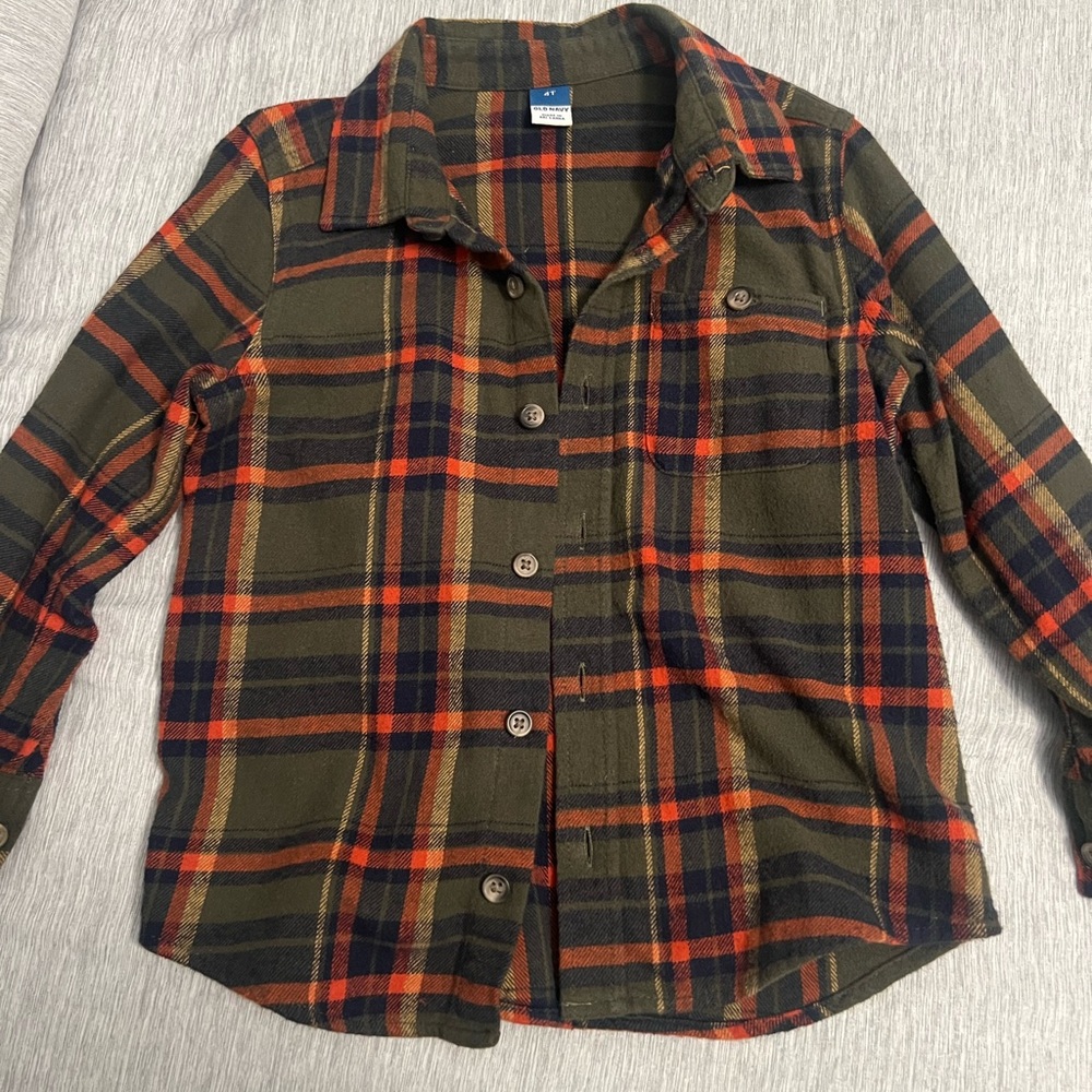 Plaid Kids Shirt in Green and Orange